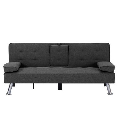 65.3” Futon sleeper sofa bed, a drop down middle back with 2 cup holders