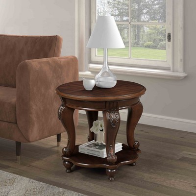 APRILSOUL 22'' Retro Round End Table,Solid Wood Sofa Side Table with Shelf,Living Room Corner Table Easy Assemble
