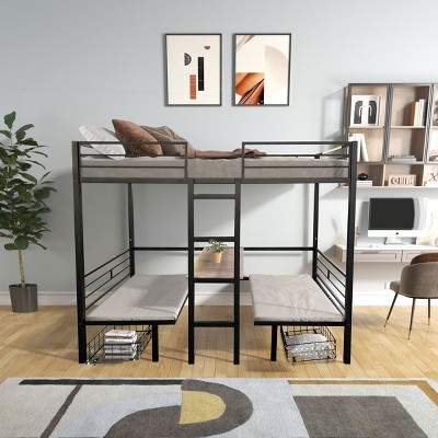 Okak Convertible Twin Over Twin/Full Over Full Loft Bed with Desk,Metal Bunk Beds That Transform into Study Space,Sturdy Loft Bed for Kids,Teens