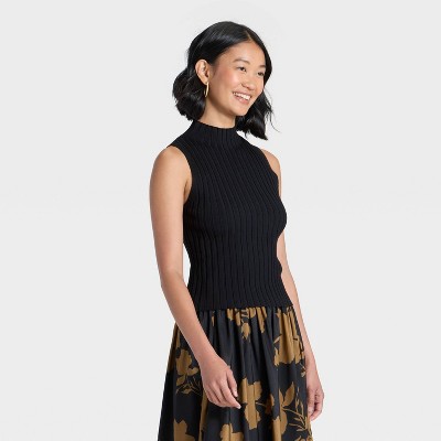 Women's Mock Neck Ribbed Sweater Tank - A New Day™