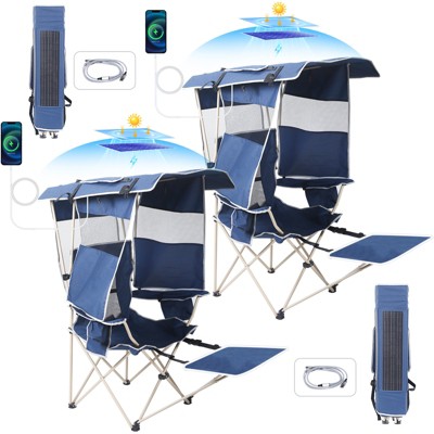 MUKE Chairs with Shade, Canopy Chair with 30W Solar Panel, USB, Type-C & DC Ports, Removable Footrest, Cooler Bag for Camping & Picnic