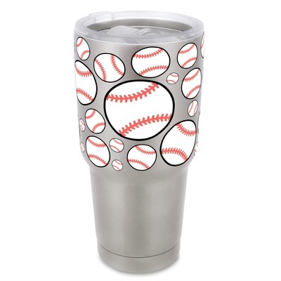 100 North 30 Ounce Stainless Steel On the Go Travel Tumbler With Push Top Lid, Baseball Silver