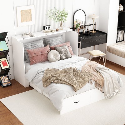 Famapy White Murphy Bed with Charging Station & Drawer