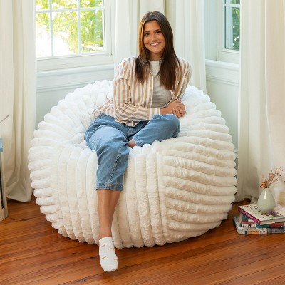 Jaxx Saxx 4ft - Large Round Bean Bag for Adults - Made in the USA - Luxuriously Soft Plush Faux Fur, Ivory