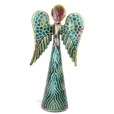 Slickblue Hand-Painted Standing Angel - 12" Tall Steel Art - Hand-Cut, in Pink/Green Color Options
