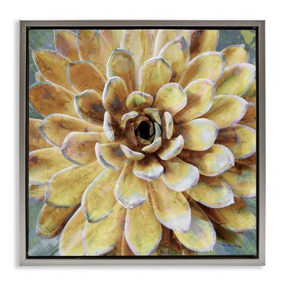 Stupell Industries Yellow Botanical Succulent Bloom Painting Black Framed Floater Canvas Wall Art