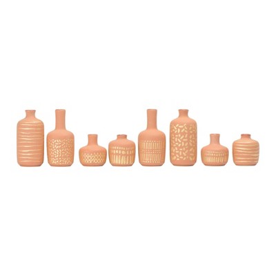 Storied Home Stoneware Vases with Gold Pattern, Set of 8