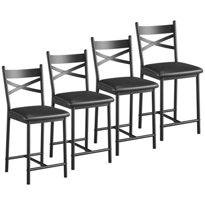 Nasitip Bar Stools Set of 4, PU Upholstered, X-Backrest, Metal Footrest, Black Counter Height for Dining Room, Coffee Shop