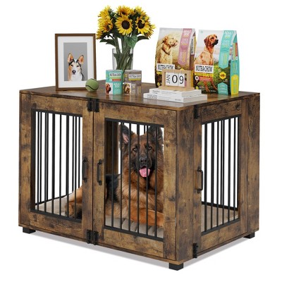 Wooden Dog Crate Furniture – Elegant Indoor Dog Kennel for Large/Medium Dogs, Functional End Table Design