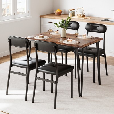 5 Piece Dining Table Set for 4, Modern Dining Room Table Set, Dinner Table with 4 Upholstered Chairs for Small Space, Apartment, Home Office