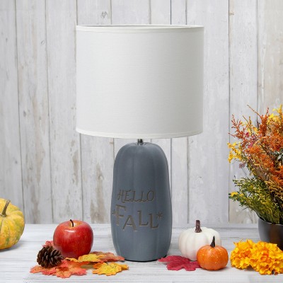 Simple Designs 17.88" Cozy Autumn "Hello Fall" Pumpkin-Shaped Table Lamp with White Drum Shade