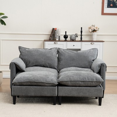 TiramisuBest Convertible U-Shaped Sofa with Storage Footstools, Modern 2-Seater Beige Couch for Living Room, Bedroom, Office or Small Spaces