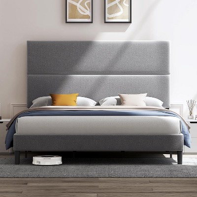 AMERLIFE Upholstered Bed Frame with Adjustable Headboard