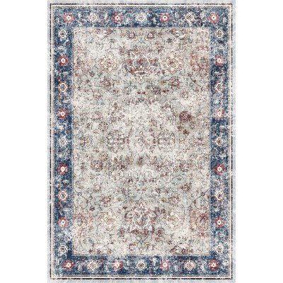 Living Room Washable Non Slip Vintage Retro Rugs Low Pile Lightweight Chenille Print Rug for Bedroom Dining Room Home Office