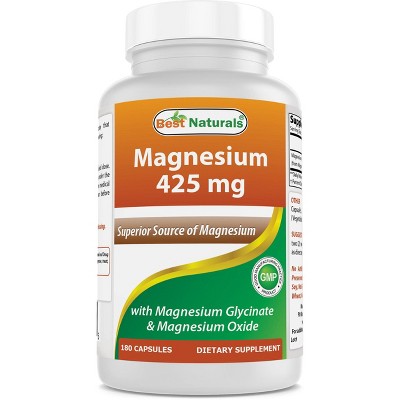 Best Naturals Magnesium 425 mg 180 Veggie Capsules - High Absorption Magnesium Glycinate & Magnesium Oxide Chelated, Non-GMO, Gluten Free Muscle Relax