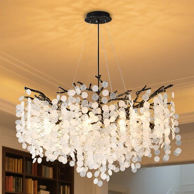 BAOURE Modern Black Tree Branch Chandelier 6-lights, 18.11in Linear Pendant Light Fixture for Dining Living Room Entryway Foyer Stairway Bedroom