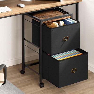 Mobile File Cabinet with Wheels, Rolling Storage with Fabric Drawers & Open Shelves, Lockable Casters for Office/Home