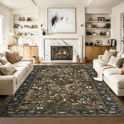 Area Rugs Living Room Rug Non Slip Washable Rug Modern Botanical Print Low Pile Non-Shedding Floor Cover Foldable Thin Accent Carpet for Bedroom Dorm