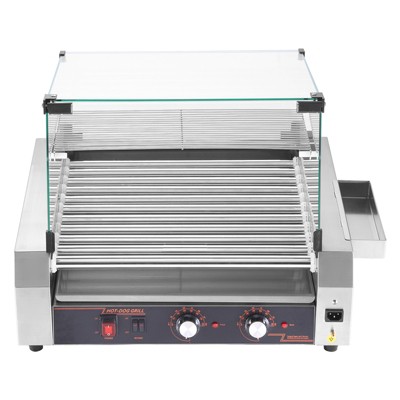 VEVOR Hot Dog Roller, 30 Hot Dog 11 Rollers, Stainless Steel Sausage Grill Cooker, 1600W Commercial Hot Dog Machine, Silver