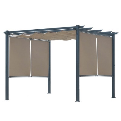 Aoodor Outdoor Pergola with Retractable Canopy, Aluminum Frame, 4 Pieces Patio Sun Shade Shelter for Backyard, Deck
