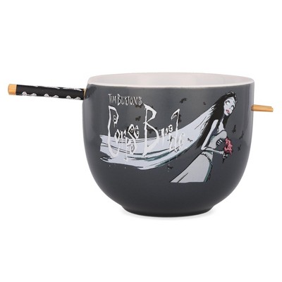 Silver Buffalo Tim Burton's Corpse Bride Emily Butterflies Ceramic Ramen Bowl With Chopsticks