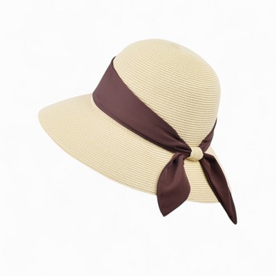 Anna-Kaci Women's Wide Brim Straw Hat with Twisted Bow Back Detail and Sun Protection Design