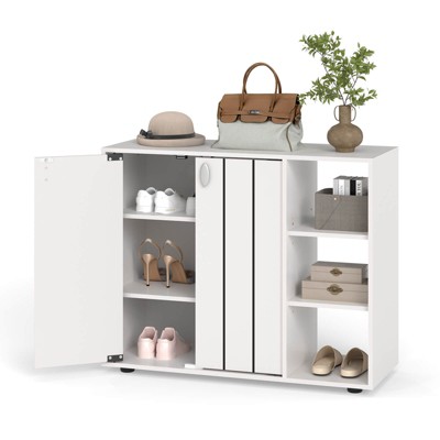 Costway 3-Tier Wooden Shoe Storage Organizer with Doors & 3-Level Adjustable Open Shelves Natural/White/Light walnut/Black/Yellow