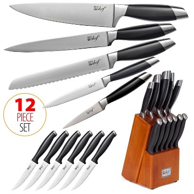 Deco Chef Gourmet 12 Piece Stainless Steel Knife Set w/ Storage Block Full Tang Design