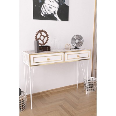 Wood Console Table with Metal Legs and Sturdy Base and Modern Design