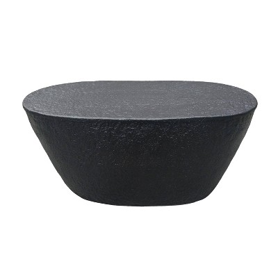 The Urban Port 36" Coffee Table Handcrafted Hammered Design Matte Black Sculptural Aluminum Frame Black