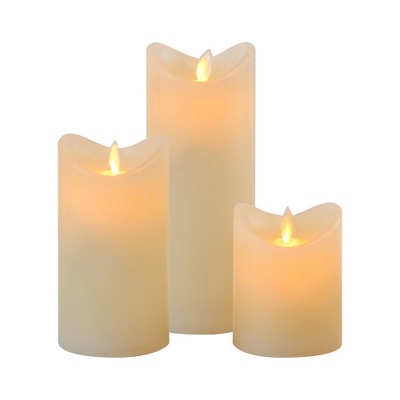 LumaBase Battery-Operated LED Wax Candles with Flickering Flame - Set of 3