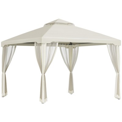 Outsunny Patio Gazebo, Outdoor Canopy Shelter with 2-Tier Roof and Netting, Steel Frame for Garden, Lawn, Backyard, and Deck