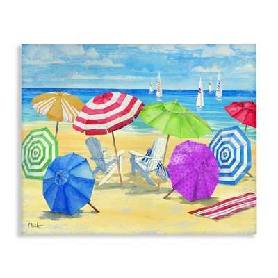 Stupell Industries Umbrella Coast Vibrant Beach Landscape Canvas Wall Art