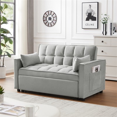 RISOKEYS Velvet Loveseat Futon Sofa Couch - Convertible Sofa Bed  with Reclining Backrest, Toss Pillows, Pockets for Living Room
