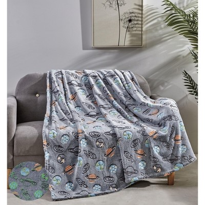GoodGram Space Adventures Rocket Ships  & Planets Glow In The Dark Ultra Soft & Plush Fleece Accent Throw Blanket - 50 In. X 60 In.