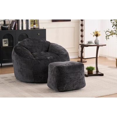 Lyngins Chenille Bean Bag Chairs for Kids and Adults,Comfy Lazy Chairs with Plush Foam and Footrest for Living Room
