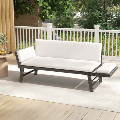 Costway Outdoor Convertible Sofa Daybed with Adjustable Armrests Removable Cushions White/Gray/Navy