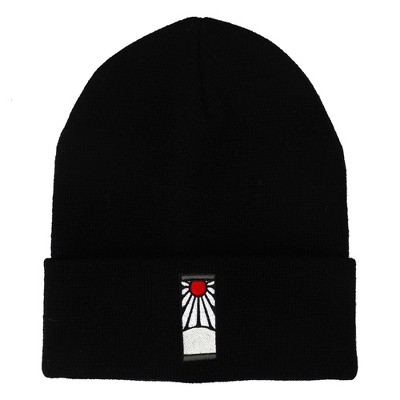Demon Slayer Tanjiro Earring Embroidered Plain Black Cuffed Knitted Winter beanie Hat