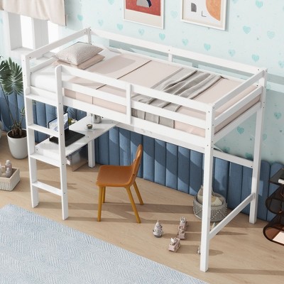 NicBex Non-Toxic Rubberwood Twin Size High Loft Bed for Kids&Teens,Space-Saving Loft Bed Platform with Desk,Guardrails & Ladder,200lbs Max