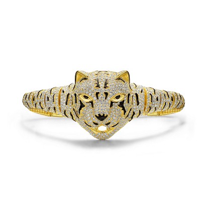 Guili 14K Yellow Gold Plated Sterling Silver Leopard Bangle Bracelet with Cubic Zirconia, Stunning Design for a Unique, Elegant Touch