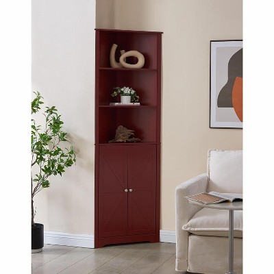 Kings Brand Furniture Tall Wooden Corner Cabinet with 2 doors & 3 shelves—perfect for saving space in the bathroom, kitchen, or living room.