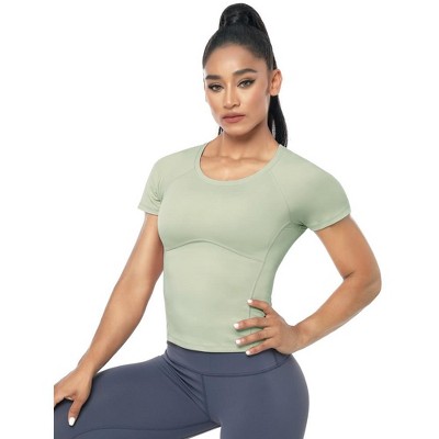 Workout Crop Tops for Women Short Sleeve Workout Shirts for Running Gym Yoga Athletic Exercise
