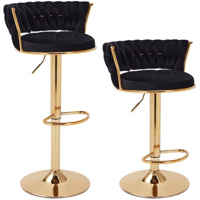 VECELO Upholstered Dining Stools Adjustable Barstools Counter Height Stools with Back and Arm, Swivel Barstools, Set of 2 /4