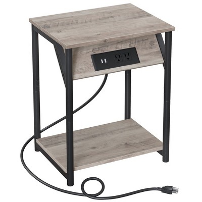 VASAGLE End Table , Set of 1, Small Side Tables, Nightstand with Outlets and USB Ports, Bedside Table with Storage Shelf