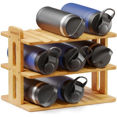 Water Bottle Organizer with Labels for Kitchen and Pantry,Tumbler Rack,(3-Tier, Hold 9 Bottles)
