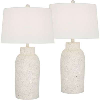 360 Lighting Jaime 27 1/2" Tall Modern Coastal 3-Way Table Lamps Set of 2 Faux White Sandstone Finish White Shade Living Room Bedroom Bedside