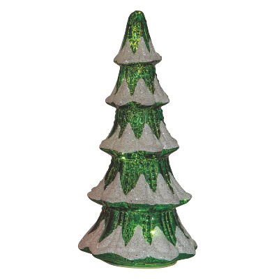 Transpac 12 in Green Glass Christmas Tree Decor Antique Style Light Up Decorative Object