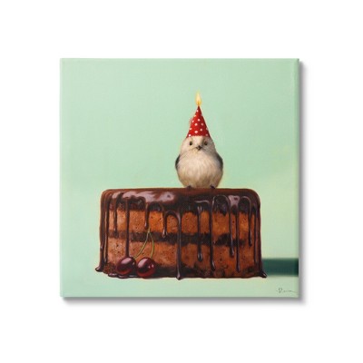 Stupell Industries Party Hat Bird Chocolate Cake Canvas Wall Art