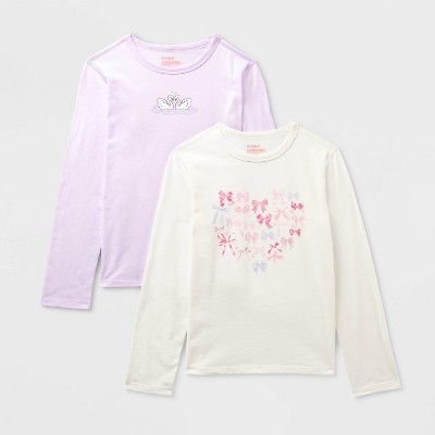 Kids' 2pk Adaptive Long Sleeve 'Swans/Bows' Graphic T-Shirt - Cat & Jack™ Light Purple/Cream