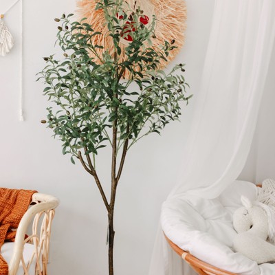 6 ft Artificial Fake Tree - HOMLUX™: Faux Olive Tree, Woven Seagrass Basket